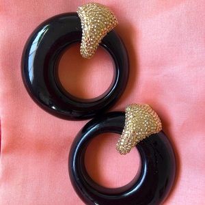 Vintage XL Acetate Rhinestone Clip-On Statement Hoop Earrings